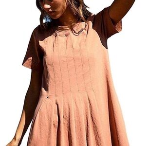 Free People Sandy-Orange Short Sleeve T-shirt Dress
